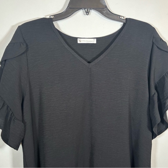 FSL Apparel Black Ruffle Sleeve Shift Dress V-Neck Made in USA Size M - Picture 2 of 9